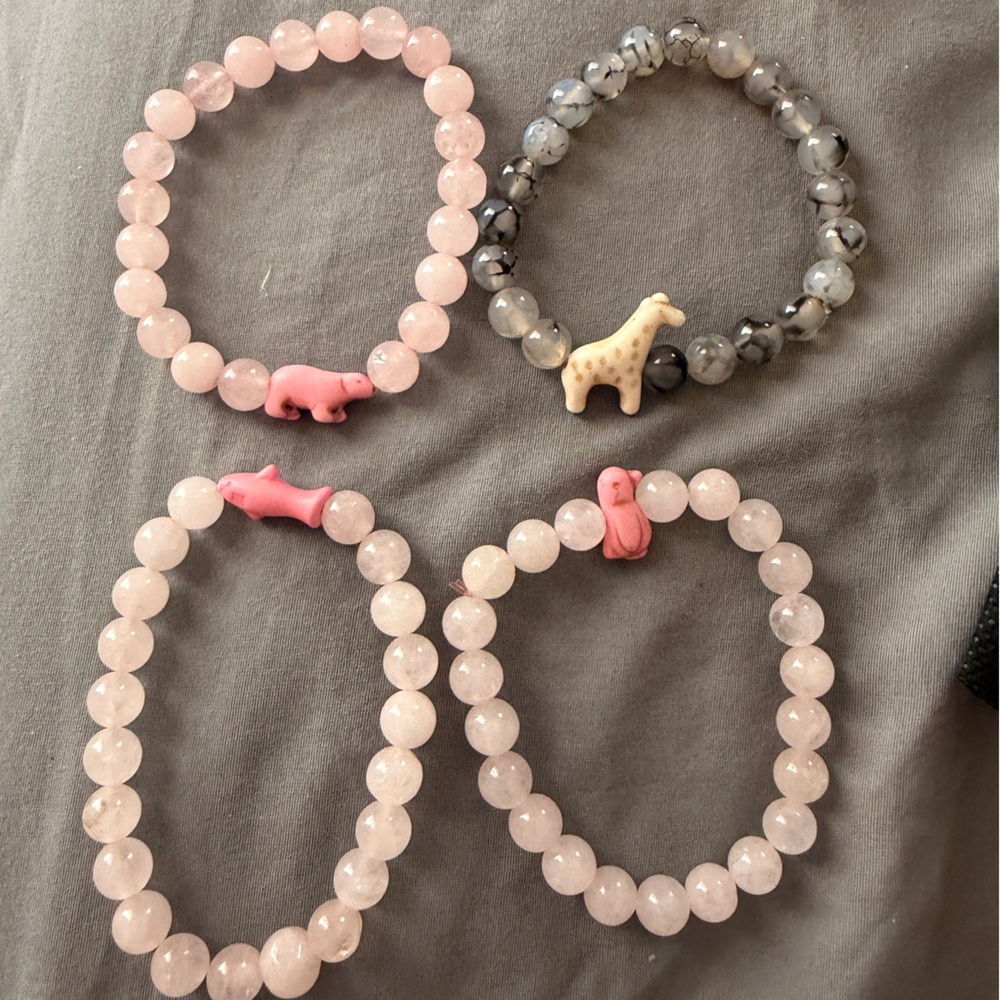 Chic Pink and Gray Beaded Bracelet Set